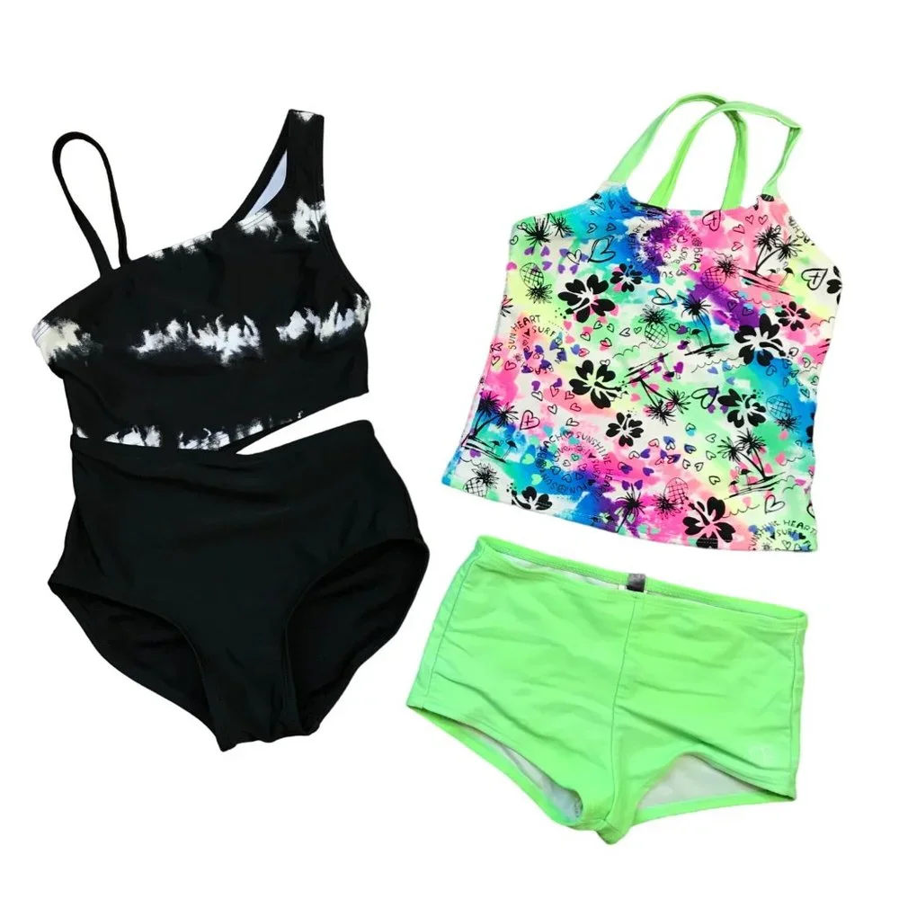 OP and More Than Magic Bathing Suits Little Girls Size XS (4-5) Black,‎ Bright